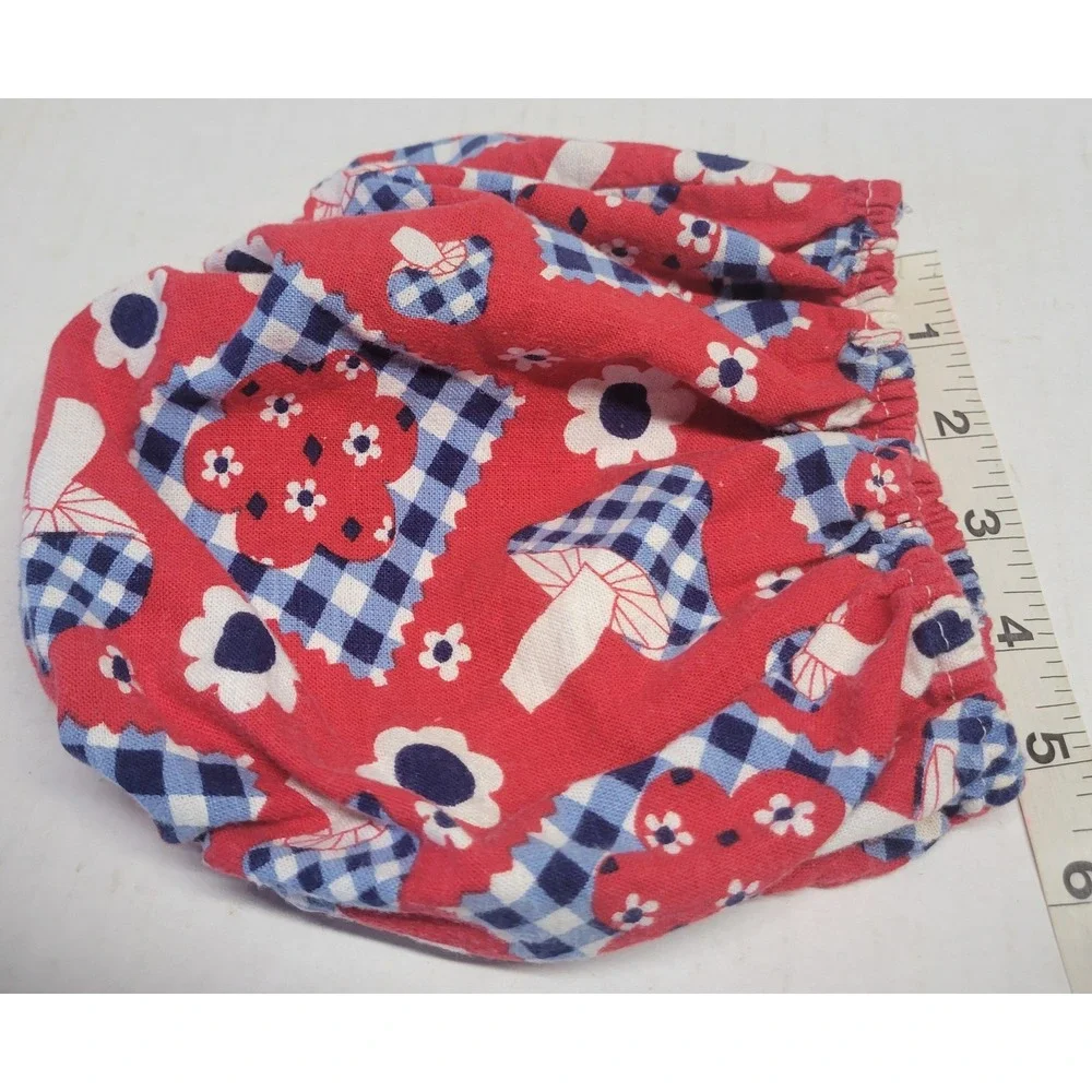 Vintage 70s Baby Bloomers Mushroom Floral Gingham Red Diaper Cover 6-9